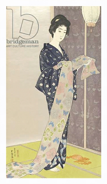Постер Young woman in a summer kimono,1920 с типом исполнения На холсте в раме в багетной раме 221-03