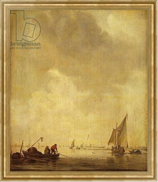 Постер A River Scene, with Fishermen Laying a Net, 1638 с типом исполнения На холсте в раме в багетной раме NA033.1.051