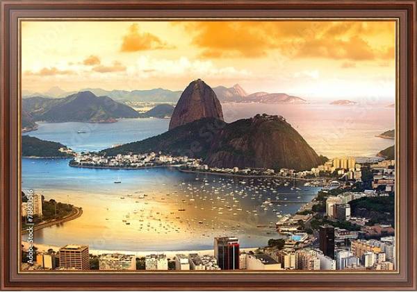 Постер Бразилия, Рио-де-Жанейро в сумерках с типом исполнения На холсте в раме в багетной раме 35-M719P-83