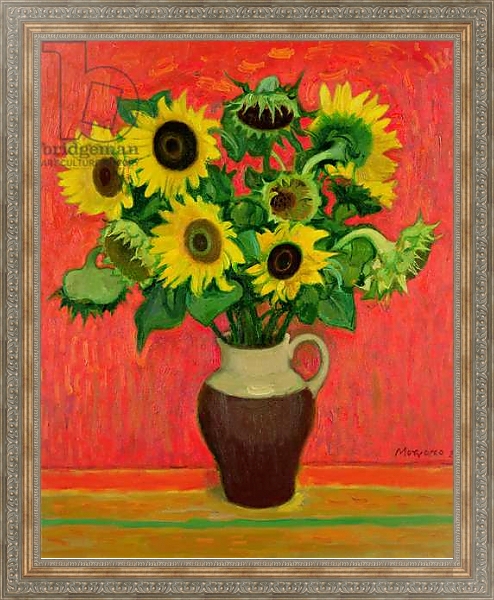 Постер Sunflowers on a Red Background с типом исполнения На холсте в раме в багетной раме 484.M48.310