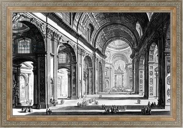 Постер View of the interior of St. Peter's Basilica, from the 'Views of Rome' series, c.1760 с типом исполнения На холсте в раме в багетной раме 484.M48.310