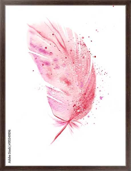 Постер Акварельное розовое перо с типом исполнения На холсте в раме в багетной раме 221-02