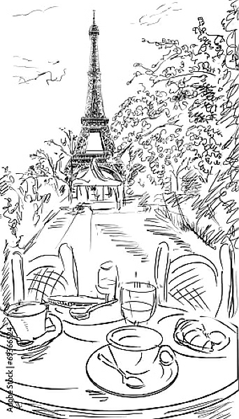 Постер Париж в Ч/Б рисунках #19 с типом исполнения На холсте без рамы