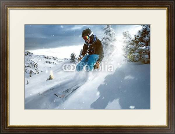 Постер Лыжник едет по глубокому рыхлому снегу с типом исполнения Под стеклом в багетной раме 1.023.036