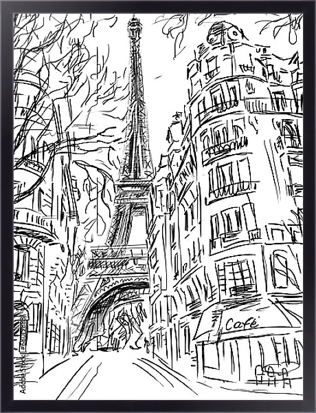 Постер Париж в Ч/Б рисунках #1 с типом исполнения На холсте в раме в багетной раме 221-01