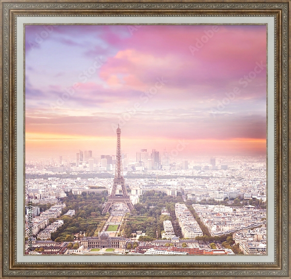 Постер Эйфелева башня в розовом закате с типом исполнения На холсте в раме в багетной раме 595.M52.330