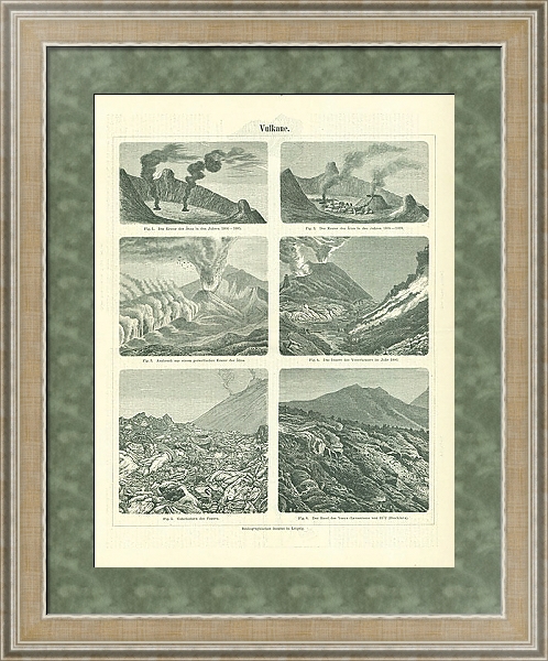 Постер Вулканы с типом исполнения Акварель в раме в багетной раме 485.M40.584