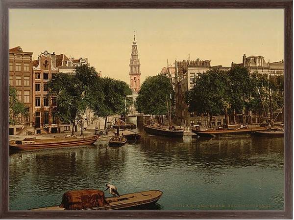 Постер Нидерланды. Амстердам, канал Groenburgwal с типом исполнения На холсте в раме в багетной раме 221-02