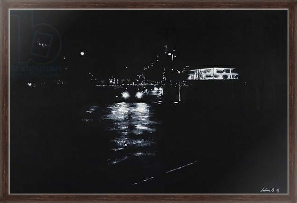 Постер North Greenwich, night scene, road, London, Black & White 2016 с типом исполнения На холсте в раме в багетной раме 221-02