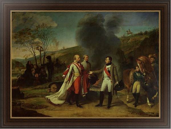 Постер Meeting between Napoleon I and Francis I after the Battle of Austerlitz, 4th December 1805 с типом исполнения На холсте в раме в багетной раме 1.023.151