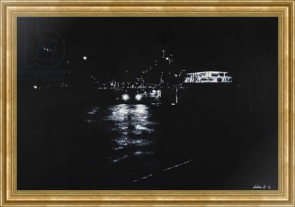 Постер North Greenwich, night scene, road, London, Black & White 2016 с типом исполнения На холсте в раме в багетной раме NA033.1.051