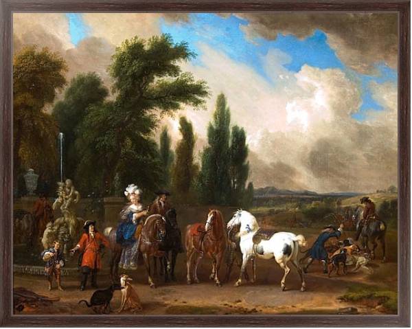 Постер Пейзаж с нарядными людьми, лошадьми и собаками с типом исполнения На холсте в раме в багетной раме 221-02