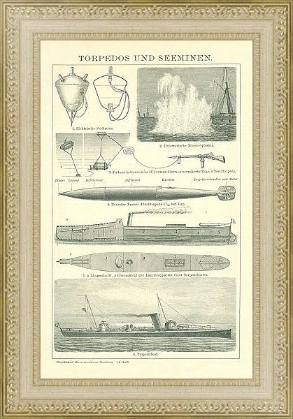 Постер Торпеды и морские мины с типом исполнения Акварель в раме в багетной раме 484.M48.725