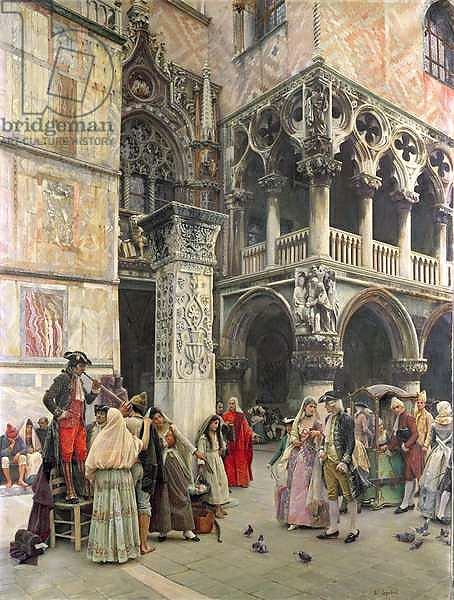 Постер In the Piazzetta, Eighteenth Century, 1859-92 с типом исполнения На холсте без рамы