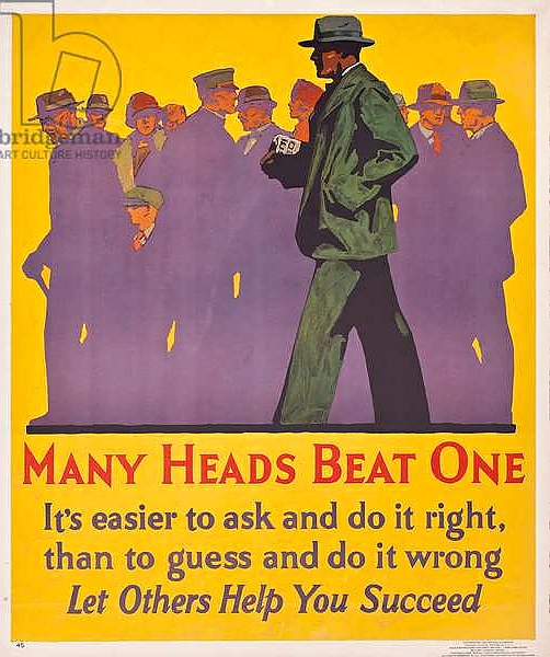 Постер Many Heads Beat One; a 1929 work incentive poster, 1929 с типом исполнения На холсте без рамы