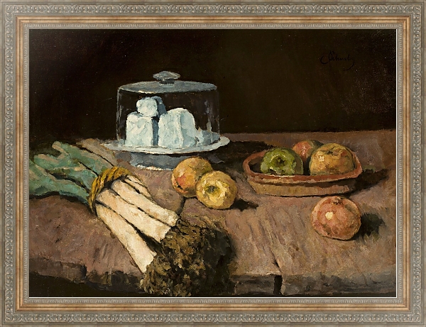 Постер Still life with leeks, apples and cheese с типом исполнения На холсте в раме в багетной раме 484.M48.310