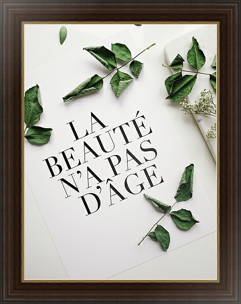 Постер Надпись на листке бумаги в зеленых листьях с типом исполнения На холсте в раме в багетной раме 1.023.151