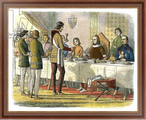 Постер Prince Edward serves king John of Artois at table after having defeated him at Poitiers с типом исполнения На холсте в раме в багетной раме 35-M719P-83