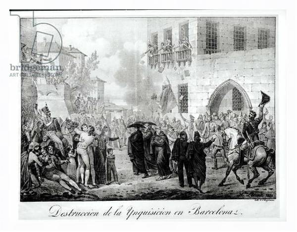 Постер Destruction of the Inquisition in Barcelona, 10th March 1820, engraved by Godefroy Engelmann с типом исполнения На холсте в раме в багетной раме 221-03