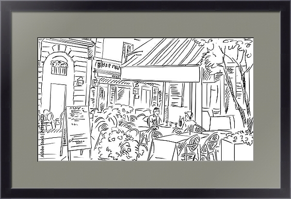 Постер Париж в Ч/Б рисунках #26 с типом исполнения Под стеклом в багетной раме 221-01