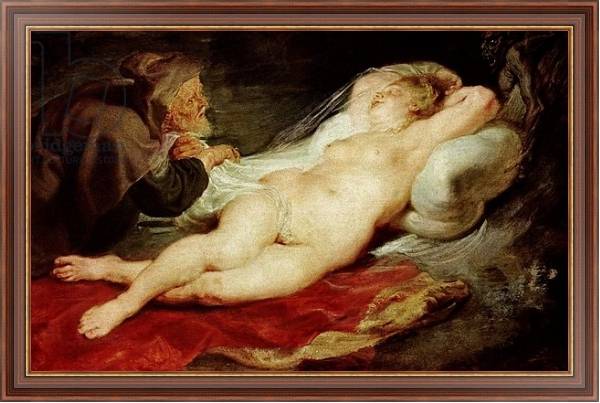 Постер The Hermit and the sleeping Angelica, 1626-28 с типом исполнения На холсте в раме в багетной раме 35-M719P-83