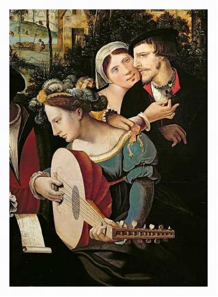Постер Scene Galante at the Gates of Paris, detail of a couple and a lute player с типом исполнения На холсте в раме в багетной раме 221-03
