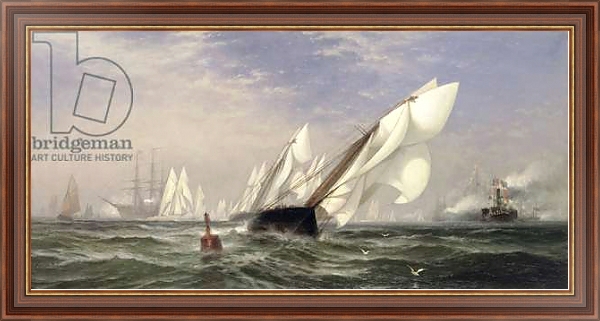 Постер American yacht Sappho winning the race with the English yacht Livonia for the America Cup, 1871 с типом исполнения На холсте в раме в багетной раме 35-M719P-83
