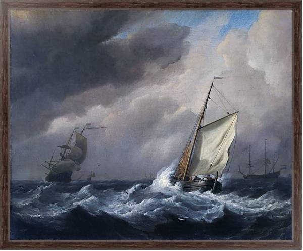 Постер Малый голландский корабль бейдевинд в сильный бриз с типом исполнения На холсте в раме в багетной раме 221-02