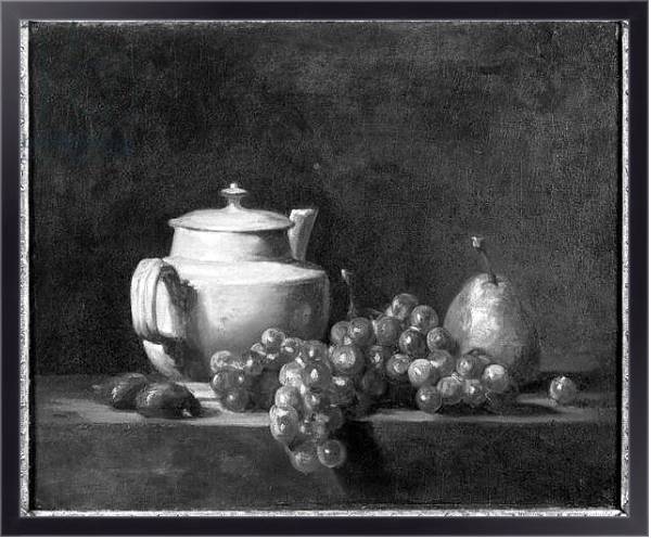 Постер White Teapot with Two Chestnuts, White Grapes and a Pear с типом исполнения На холсте в раме в багетной раме 221-01