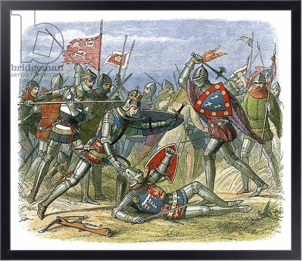 Постер King Henry V attacked by the duke of Alencon at the battle of Agincourt с типом исполнения На холсте в раме в багетной раме 221-01