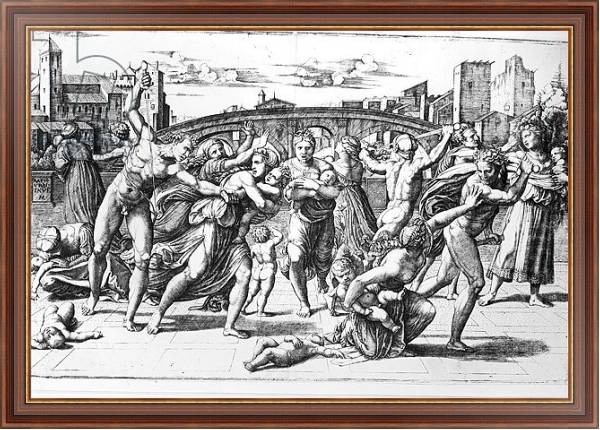 Постер The Massacre of the Innocents, engraved by Marcantonio Raimondi с типом исполнения На холсте в раме в багетной раме 35-M719P-83