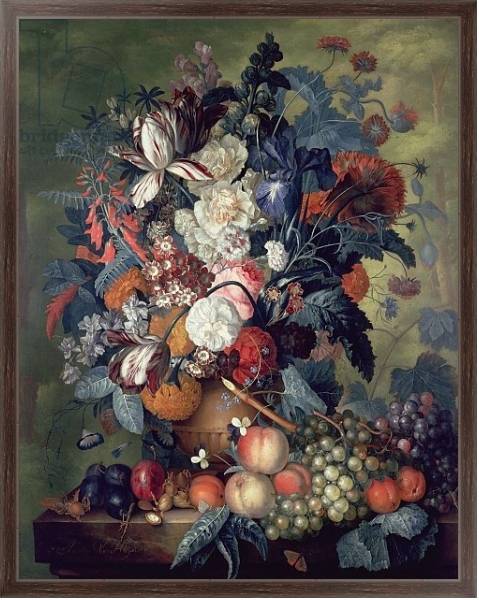 Постер A Vase of Flowers with Fruit с типом исполнения На холсте в раме в багетной раме 221-02