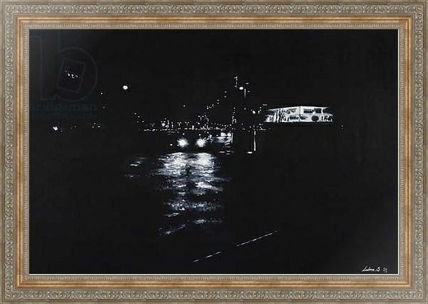 Постер North Greenwich, night scene, road, London, Black & White 2016 с типом исполнения На холсте в раме в багетной раме 484.M48.310
