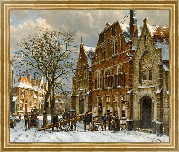 Постер Winter Street Scene, Oudewater с типом исполнения На холсте в раме в багетной раме NA033.1.051