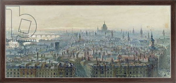 Постер Panorama of London from the top of the Monument, looking west, 1848 с типом исполнения На холсте в раме в багетной раме 221-02