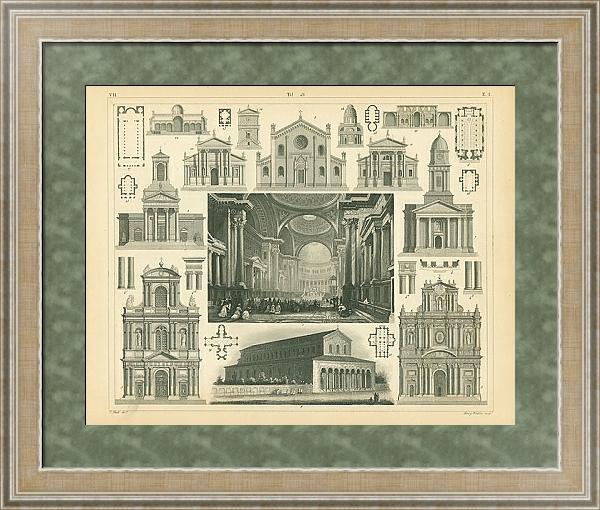 Постер Архитектура №14: церковь Мадлен в Париже, Франция 1 с типом исполнения Акварель в раме в багетной раме 485.M40.584