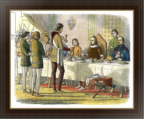 Постер Prince Edward serves king John of Artois at table after having defeated him at Poitiers с типом исполнения На холсте в раме в багетной раме 1.023.151