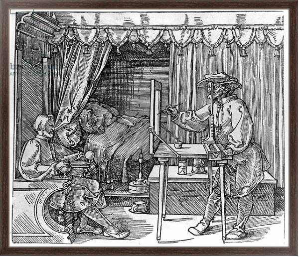 Постер A draughtsman taking details for a portrait, 1525 с типом исполнения На холсте в раме в багетной раме 221-02