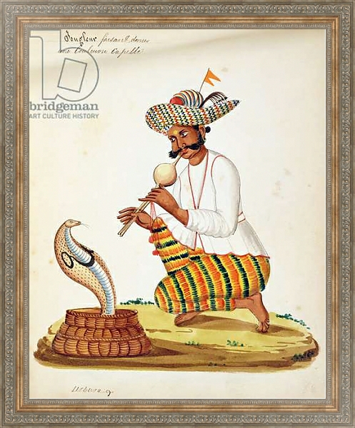 Постер An Indian Snake Charmer with a Cobra, from a French album of drawings с типом исполнения На холсте в раме в багетной раме 484.M48.310