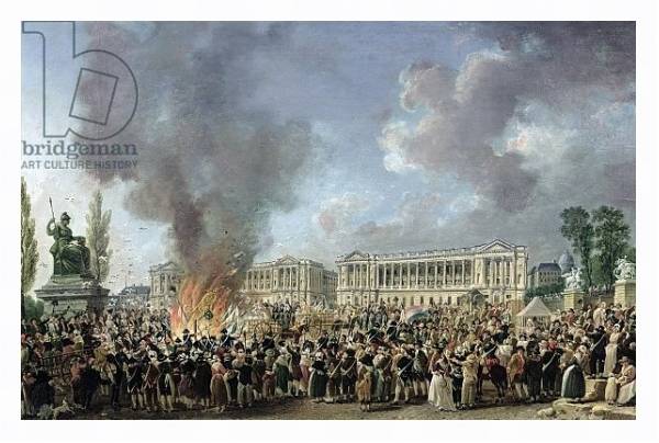 Постер The Celebration of Unity, Destroying the Emblems of Monarchy, Place de la Concorde, 10th August 1793 с типом исполнения На холсте в раме в багетной раме 221-03