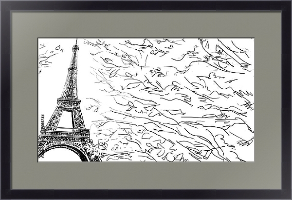 Постер Париж в Ч/Б рисунках #16 с типом исполнения Под стеклом в багетной раме 221-01