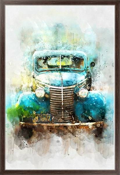 Постер Старый синий автомобиль с типом исполнения На холсте в раме в багетной раме 221-02