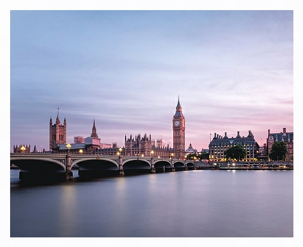 Постер Великобритания, Лондон. Вид на Биг Бен и мост с типом исполнения На холсте в раме в багетной раме 221-03