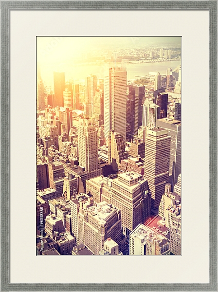 Постер Закат над Манхэттеном, Нью-Йорк с типом исполнения Под стеклом в багетной раме 1727.2510