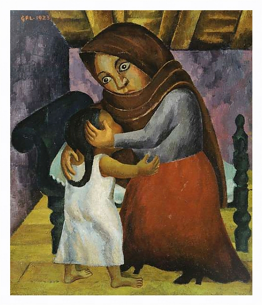 Постер Mother and Daughter, 1923 с типом исполнения На холсте в раме в багетной раме 221-03