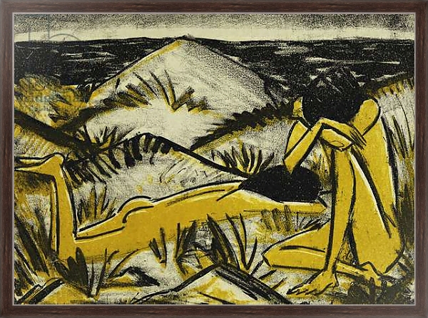 Постер Dunes One Sitting and Girl Lying Down; Ein in Dunen Sitzendes und ein Liegendes Madchen, 1920-24 с типом исполнения На холсте в раме в багетной раме 221-02