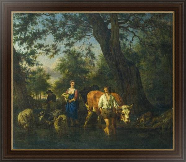 Постер Крестьяне со скотом переходям ручей с типом исполнения На холсте в раме в багетной раме 1.023.151
