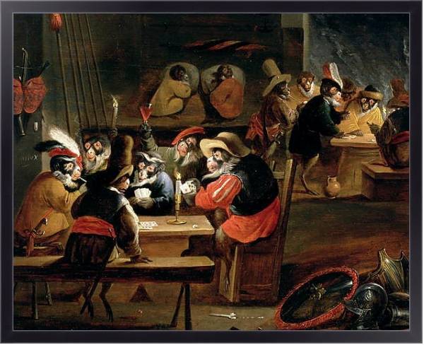 Постер Monkeys in a Tavern, detail of the card game с типом исполнения На холсте в раме в багетной раме 221-01