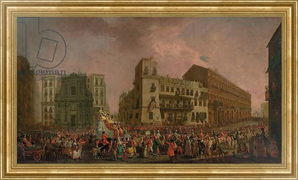 Постер The Carnival in Naples in 1778, with the 'Cavalcata turca' parading through the Largo di Palazzo, c.1778 с типом исполнения На холсте в раме в багетной раме NA033.1.051