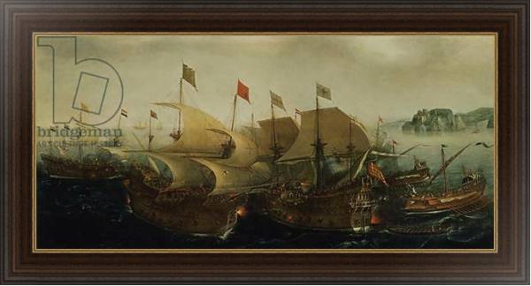 Постер A Sea Action, possibly the Battle of Cadiz, 1596 с типом исполнения На холсте в раме в багетной раме 1.023.151